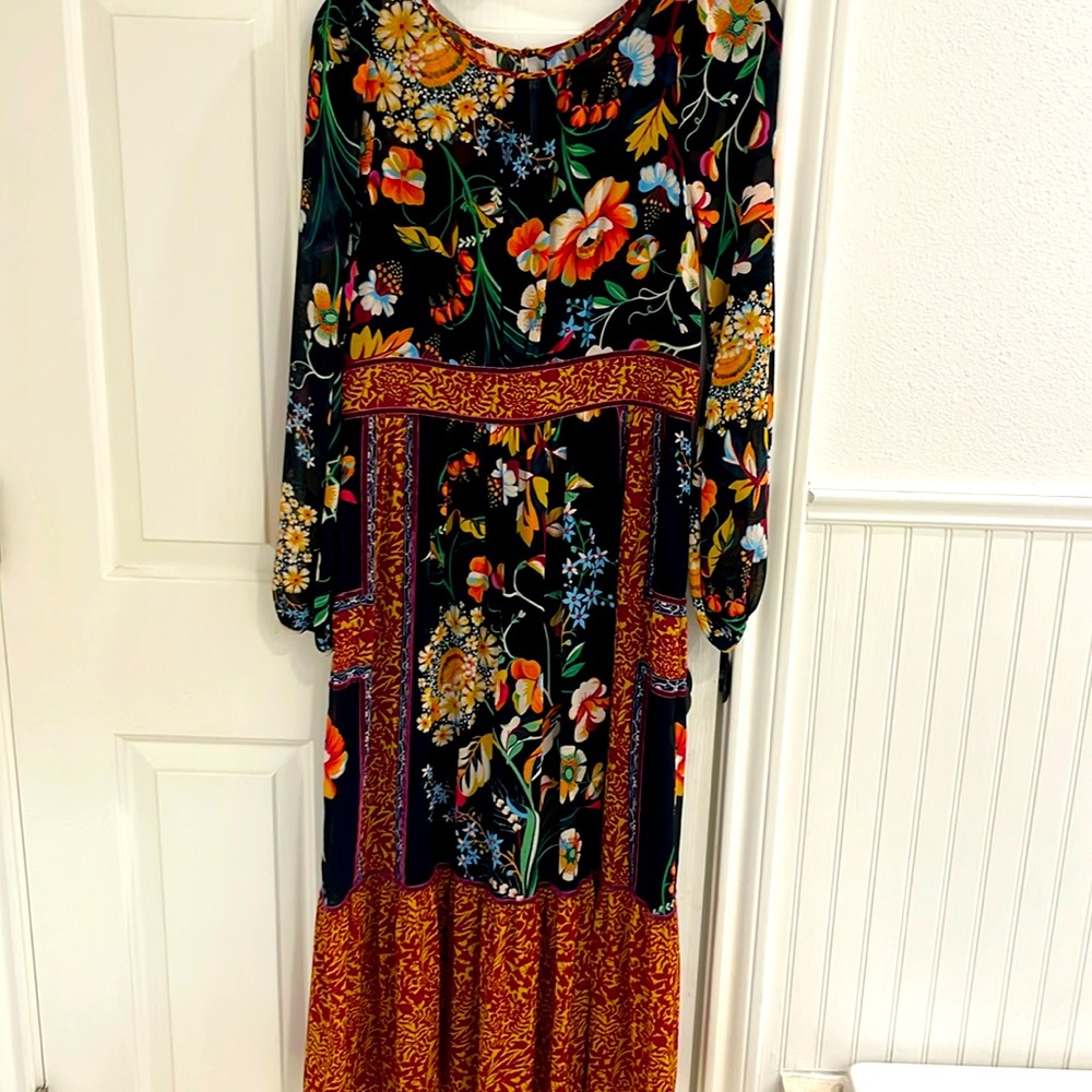 Anthropologie long sleeve sheer floral dress with liner.